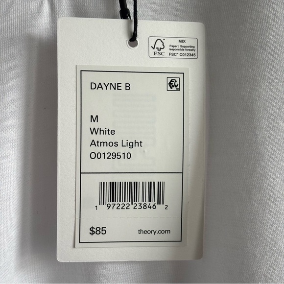 NWT Theory Dayne Atmos Light White Classic V-Neck Short Sleeve Tee Shirt Size M - Picture 7 of 8